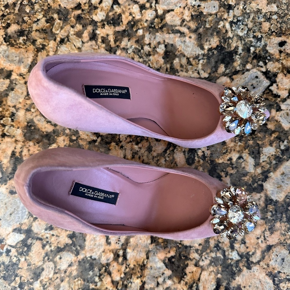 DOLCE & GABBANA Shoes Pink Leather Crystal Heels Pumps Heels - Picture 6 of 14
